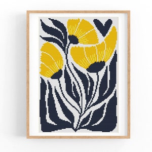 Kruissteekpatroon modern bloemen abstract, boho-bloemen, eenvoudig x-steekpatroon, kruissteekkaart, natuurpatroon, directe download pdf