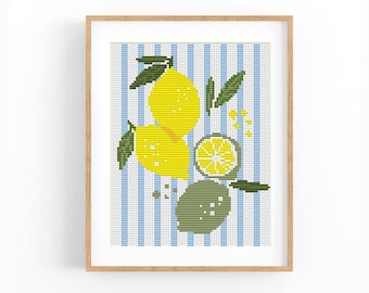 Modern Lemon Cross Stitch Pattern, Kitchen Design, Beginner Friendly (PDF Download)