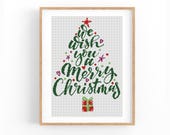 Merry Christmas Cross Stitch Pattern, Modern Cross Stitch Pattern, Holidays Cross Stitch Pattern,Christmas Tree, Instant Download PDF