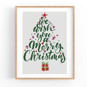 Merry Christmas Cross Stitch Pattern, Modern Cross Stitch Pattern, Holidays Cross Stitch Pattern,Christmas Tree, Instant Download PDF