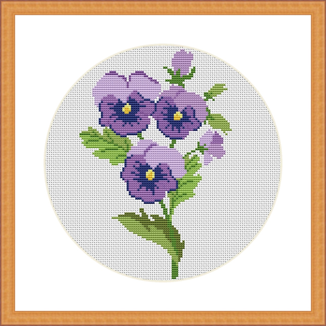 ハンドメイド　クロスステッチ完成品　パンジー　花　刺繍　インテリア 刺繍キット クロスステッチ 花 立体 パンジー フランス刺しゅう