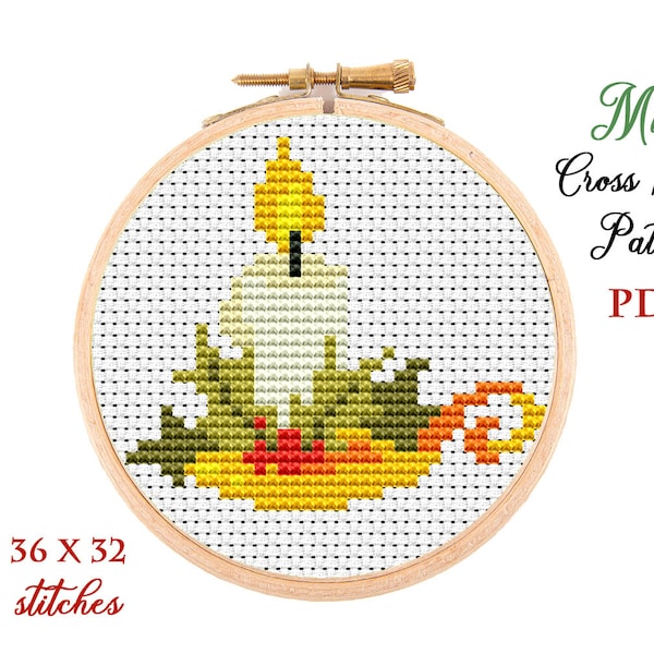 Mini Cross Stitch Pattern. Christmas Lantern. Hoop Art Embroidery. Counted xstitch chart. Xmas. Tiny xstitch beginner. Instant download PDF