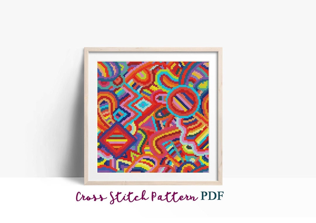 Abstract Cross Stitch Pattern, Modern Colorful X-stitch