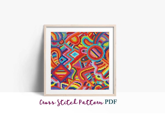 Abstract Cross Stitch Pattern, Modern Colorful X-stitch