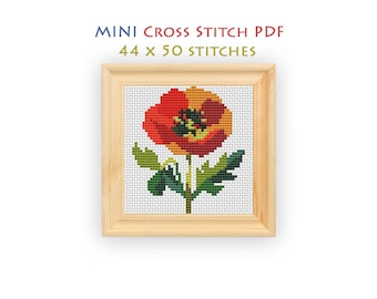 Abstract Poppy Cross Stitch Pattern, Modern Easy Chart for Beginners, Rustic Floral Design, Instant Download PDF