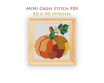 Pumpkin Cross Stitch Pattern, Mini Fall Harvest Chart, Easy Beginner Embroidery, Autumn Kitchen Decor, Instant Download PDF Printable