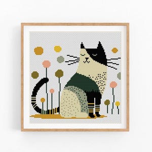 Kruissteekpatroon, abstracte kleurrijke kat, kitten modern x-steekpatroon, kruissteektabel, kattenliefhebber cadeaupatroon, Instant Download PDF