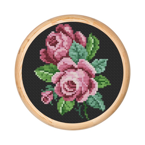 Vintage Flowers Cross Stitch Pattern, Antique Cross Stitch Design, Berlin Woolwork, Floral Bouquet, Modern Embroidery Flowers, PDF chart