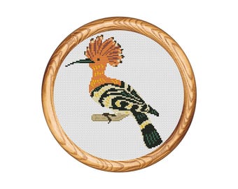 Hoopoe Bird Branch Cross Stitch Pattern: Modern Embroidery Chart (Instant Download PDF)