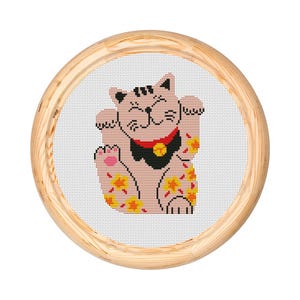 Maneki Neko Lucky Cat Modern Cross Stitch Pattern PDF. Japanese Fortune Cat X Stitch, Counted cross stitch chart. Instant download PDF