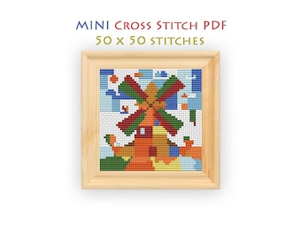 Abstract Windmill Cross Stitch Pattern, Beginner Friendly Design, Mini Farm Embroidery Chart, Instant Download PDF