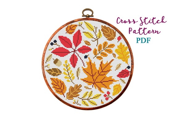 autumn専用 ポストカード Fall Cross Stitch Pattern, Autumn Leaves, Fall X-stitch PDF