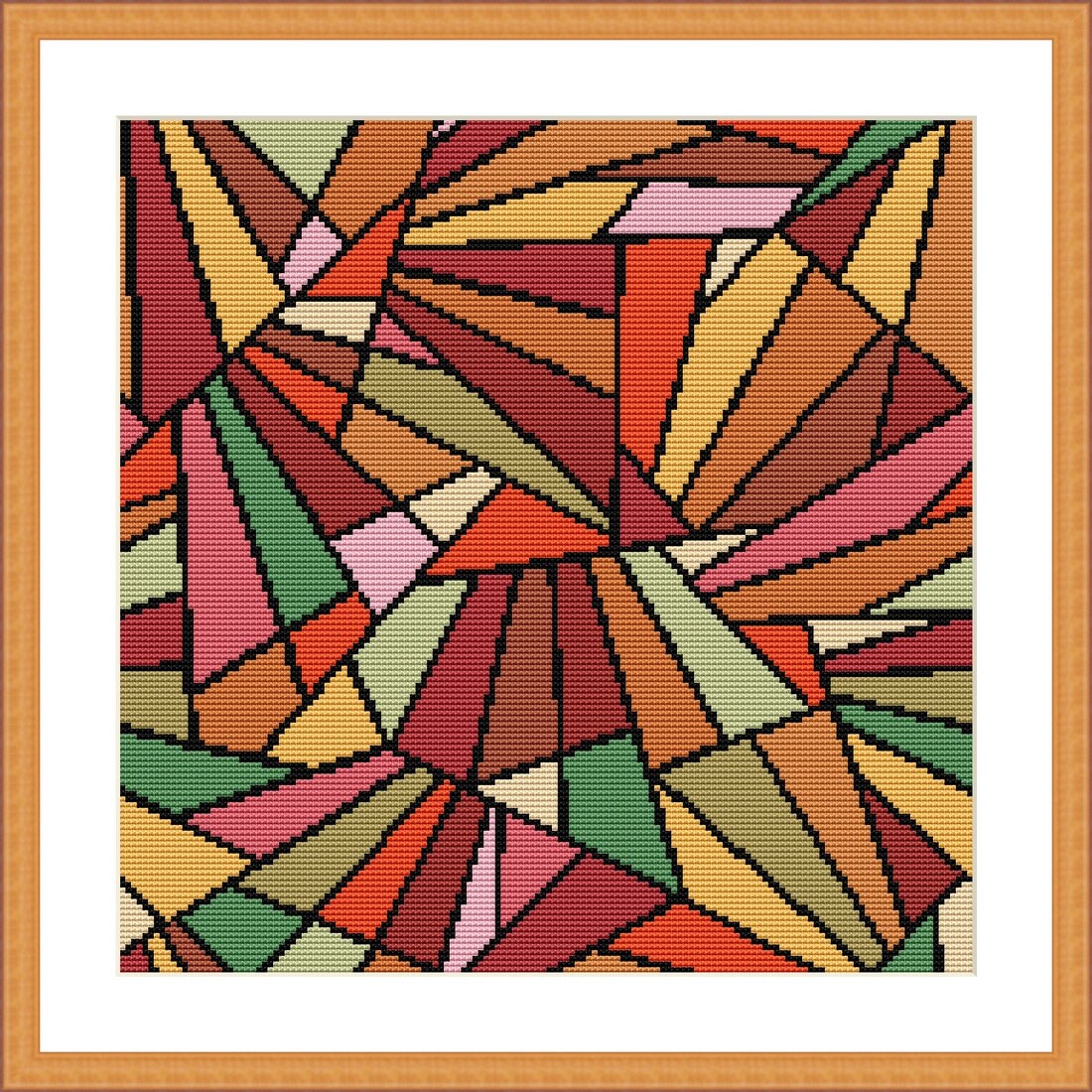 図柄と落款を組み合わせてお作りします♪ Colorful Geometric Art Abstract Cross Stitch Pattern, Modern