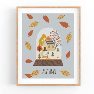 Herfstlandschap kruissteekpatroon, Thanksgiving-kruissteekpatroon, landelijk x-steekpatroon, kruissteektabel, directe download pdf