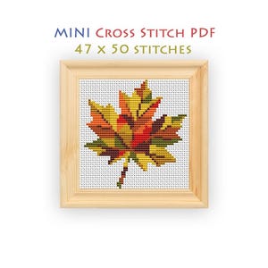 Maple Leaf Cross Stitch Pattern, Patchwork Autumn Leaf Mini Chart, Small Fall Wall Decor, Beginner Friendly, Instant Download PDF