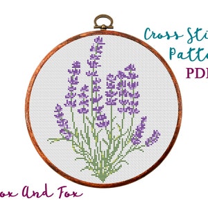 Lavanda. Patrón moderno de punto de cruz. Gráfico de punto de cruz contado provenzal. Bordado con bastidor natural. Punto X pequeño. Descarga instantánea en PDF.