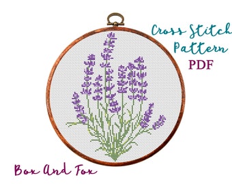 Lavender. Modern Cross Stitch Pattern. Provence counted cross stitch chart. Nature hoop art embroidery. Small xstitch. Instant download PDF