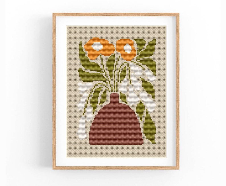 Set of 8 Modern Flowers Cross stitch patterns, Abstract nature cross stitch, Plant, Easy counted cross stitch chart. Instant download PDF image 6