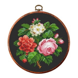Vintage Flowers Cross Stitch Pattern, Antique Cross Stitch Design, Mini Floral x-stitch pattern, Embroidery Flowers, instant download PDF