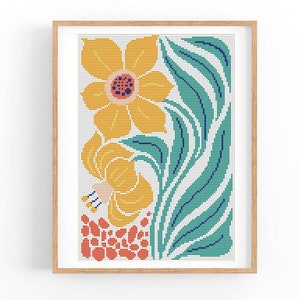 Cross Stitch Pattern Modern Floral Abstract, Boho flowers, Easy x-stitch Pattern, Cross Stitch Chart, Nature Pattern, Instant Download PDF image 1