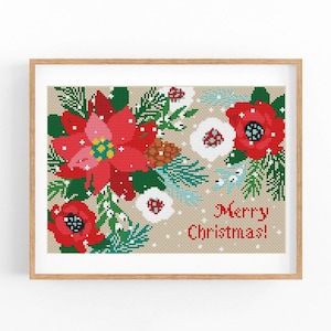 Merry Christmas, Holiday Cross Stitch Pattern, Modern x-stitch Pattern, Cross Stitch Chart, Christmas Gift, Xmas, Instant Download PDF