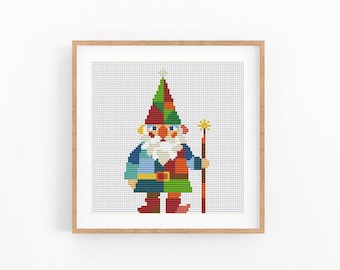 Gnome Cross Stitch Pattern, Modern Christmas X-Stitch Chart, Holiday Gift Design, Instant Download PDF