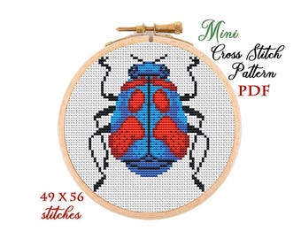 Mini Cross Stitch Pattern. Little bug. Counted cross stitch chart. Insect embroidery. Tiny xstitch for beginner. Instant download PDF