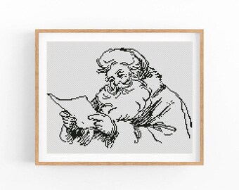 Santa Claus Cross Stitch Pattern, Black Sketch Style Christmas Chart, Vintage Holiday Wall Decor, Beginner Friendly, Instant Download PDF
