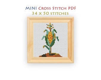 Corn Cross Stitch Pattern, Colorful Beginner Friendly Design, Modern Mini Embroidery, Instant Download PDF