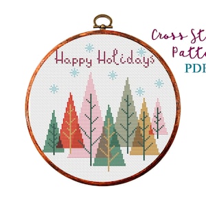 Christmas Modern Cross Stitch Pattern, Easy x-stitch Pattern, Happy Holidays, Easy Cross Stitch Chart, Christmas Gift, Instant Download PDF