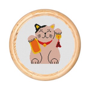 Maneki Neko Lucky Cat Modern Cross Stitch Pattern PDF. Japanese Fortune Cat X Stitch, Counted cross stitch chart. Instant download PDF
