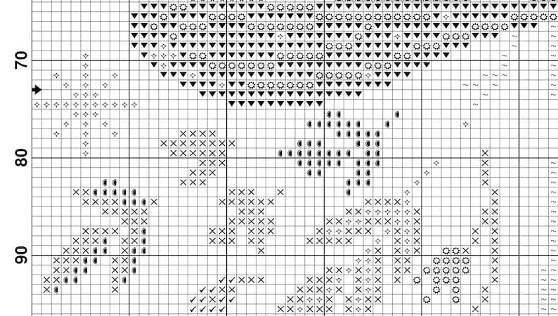 May include: Black and white cross stitch pattern with a variety of shapes, including circles, squares, and triangles. The pattern is designed to be stitched on a white background.