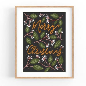 Merry Christmas Cross Stitch Pattern, Modern Cross Stitch Pattern, Holidays Cross Stitch Pattern, Christmas Bouquet, Instant Download PDF
