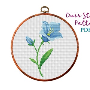 Modern Cross Stitch Pattern. Bluebell. Floral counted cross stitch chart. Nature hoop art embroidery. Easy xstitch. Instant download PDF