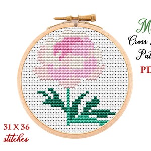 Mini Cross Stitch Pattern. Peony. Counted cross stitch chart. Flower hoop art embroidery. Tiny xstitch for beginner. Instant download PDF