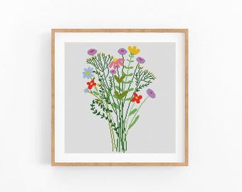 Wildflowers Modern Cross Stitch Pattern: Floral Nature Embroidery (PDF Download)