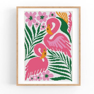 Kruissteekpatroon modern bloemen abstract, tropische bloemen, eenvoudig x-stitch-patroon, x-stitch-diagram, natuurpatroon, instant download pdf