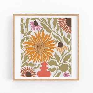 Kreuzstichmuster Modernes Blumenmuster abstrakt, einfaches Kreuzstichmuster, Blumen Kreuzstichmuster, kleines Naturmuster, Instant Download PDF