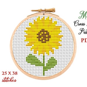 Mini Cross Stitch Pattern. Sunflower. Counted cross stitch chart. Flower hoop art embroidery. Tiny xstitch beginner. Instant download PDF
