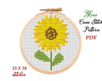 Mini Cross Stitch Pattern. Sunflower. Counted cross stitch chart. Flower hoop art embroidery. Tiny xstitch beginner. Instant download PDF