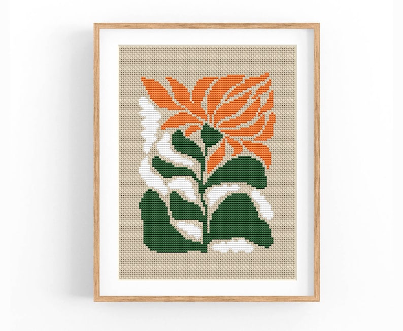 Set of 8 Modern Flowers Cross stitch patterns, Abstract nature cross stitch, Plant, Easy counted cross stitch chart. Instant download PDF image 9