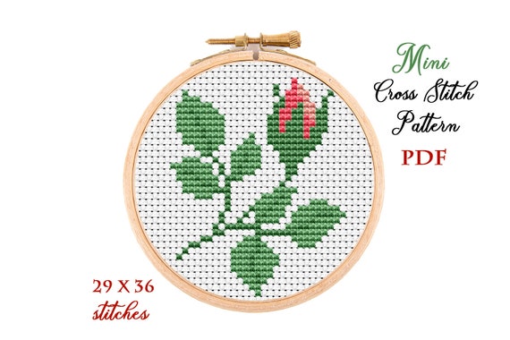 Mini Cross Stitch Pattern. Rose. Counted cross stitch chart. Flower hoop  art embroidery. Tiny xstitch for beginner. Instant download PDF