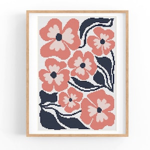 Kruissteekpatroon modern bloemen abstract, boho-bloemen, eenvoudig x-steekpatroon, kruissteekkaart, natuurpatroon, directe download pdf