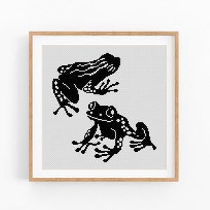 Frog Cross Stitch Pattern Modern Animal Abstract, Black x-stitch Pattern, Cross Stitch Chart, Animal Nature Pattern, Instant Download PDF