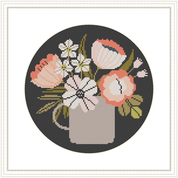 Floral Cross Stitch Pattern. Flower Counted Cross Stitch Chart