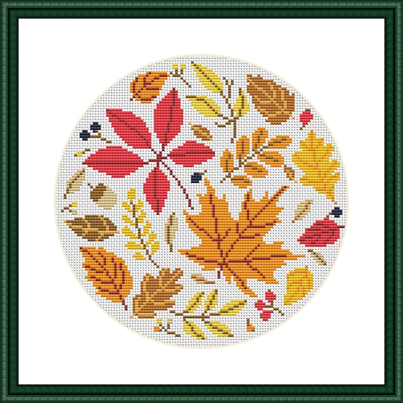 Kit Broderie Point De Croix Feuilles D'automne - Tissu Aida 14ct 400x400 Points 82x82cm