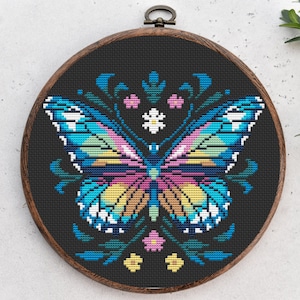 Butterfly cross stitch pattern, Woodland insect nature cross stitch, Hoop Embroidery. Modern counted cross stitch chart.Instant download PDF