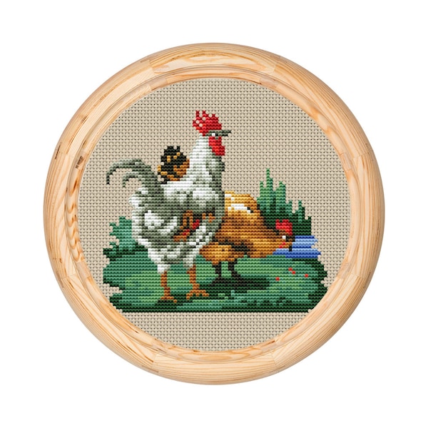 vintage Cross Stitch Pattern, Victorian, Antique Cross Stitch Design, Mini coq x-stitch pattern, Bird Embroidery, téléchargement immédiat PDF