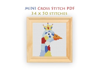 Goose Cross Stitch Pattern, Crowned Bird Mini Chart, Beginner Design, Instant Download PDF