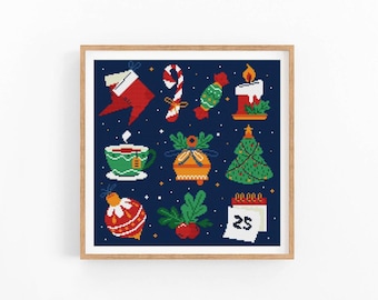 Merry Christmas Cross Stitch Pattern, Modern Cross Stitch Pattern, Holidays Cross Stitch Pattern, Christmas mini set, Instant Download PDF